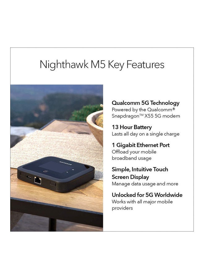 Nighthawk M5 5G Mobile Hotspot with WiFi 6 (MR5200) Ultrafast 5G Wireless Hotspot Router | Works Best with AT&T and T-Mobile | Connects Up to 32 Devices | Secure Wireless Network Anywhere Black