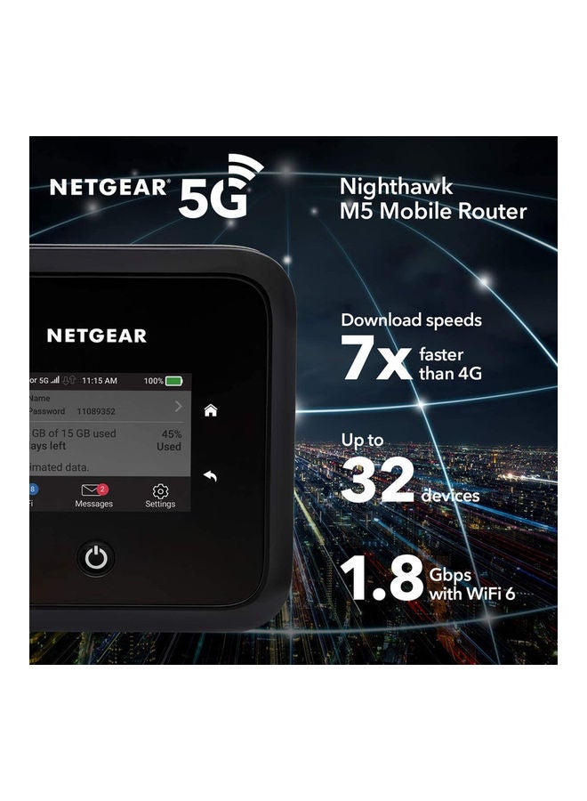 Nighthawk M5 5G Mobile Hotspot with WiFi 6 (MR5200) Ultrafast 5G Wireless Hotspot Router | Works Best with AT&T and T-Mobile | Connects Up to 32 Devices | Secure Wireless Network Anywhere Black
