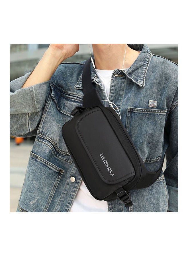 Golden Wolf Nylon Casual Fashion Waist Chest Crossbody Shoulder Bag Black  - Image 1