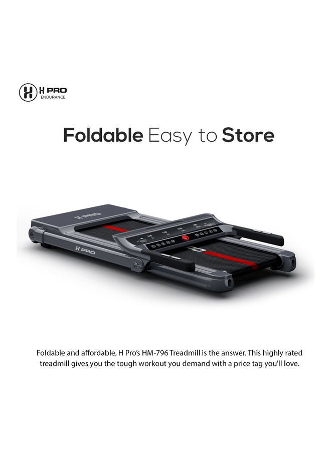 H PRO - H PRO HM-796 Portable Smart Treadmill| 4 HP Peak Foldable Motorized Walking & Running Machine For Home Use| With Easy Assembly & LED Screen 150x65x110cm - Image 1