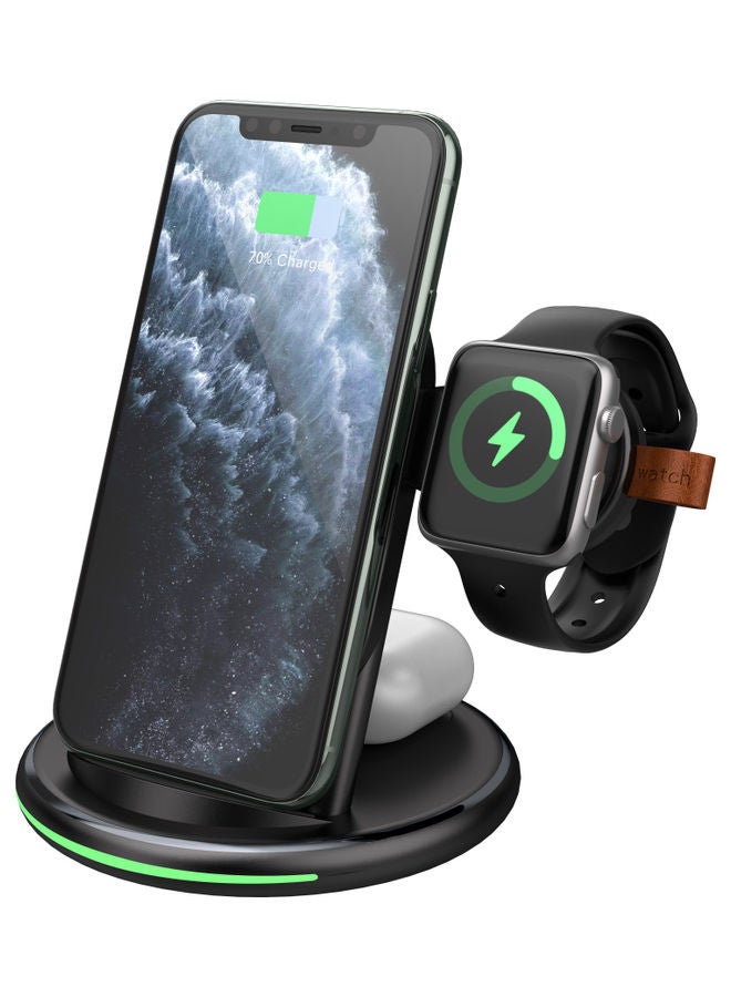 GULFLINK 3-In-1 Wireless Charging Station For Apple Watch/AirPods Pro/Smartphone Black - Image 2