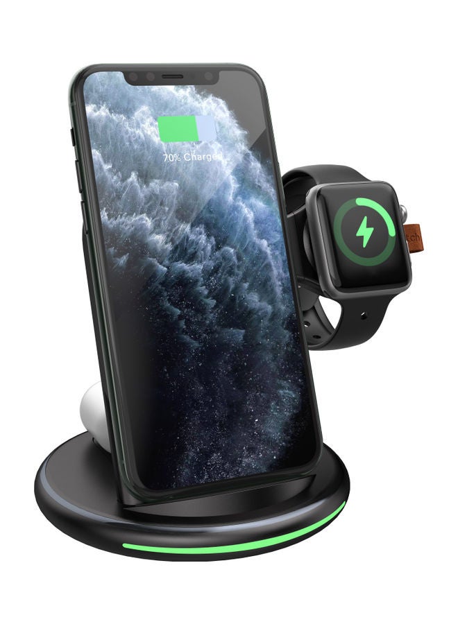 GULFLINK 3-In-1 Wireless Charging Station For Apple Watch/AirPods Pro/Smartphone Black - Image 3