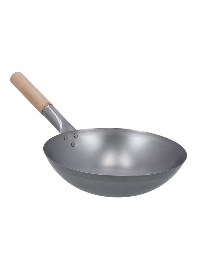 Royalford - Iron Wok Pan With Wooden Handle Stir Fry Pans Silver With Brown Handle 30cm - Image 1