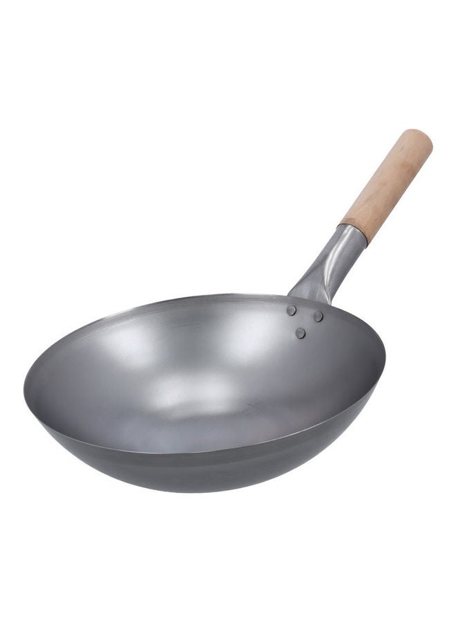 Royalford - Iron Wok Pan With Wooden Handle Stir Fry Pans Silver With Brown Handle 30cm - Image 1