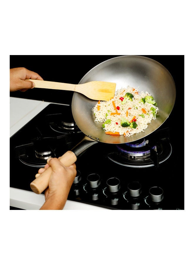Royalford - Iron Wok Pan With Wooden Handle Stir Fry Pans Silver With Brown Handle 30cm - Image 1