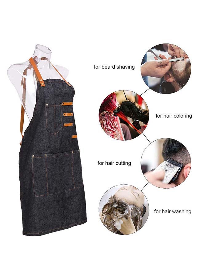 5-Pockets Hair Dresser Salon Apron Black/Orange 79 x 65cm - Image 3