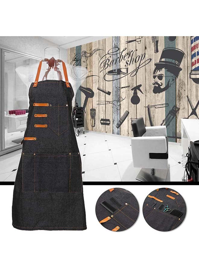 5-Pockets Hair Dresser Salon Apron Black/Orange 79 x 65cm - Image 4