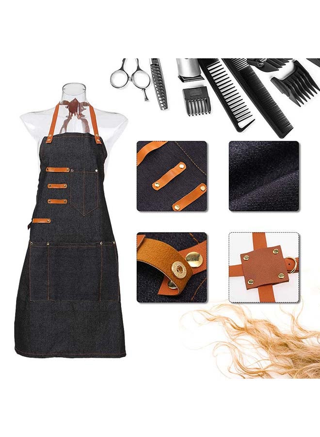 5-Pockets Hair Dresser Salon Apron Black/Orange 79 x 65cm - Image 5