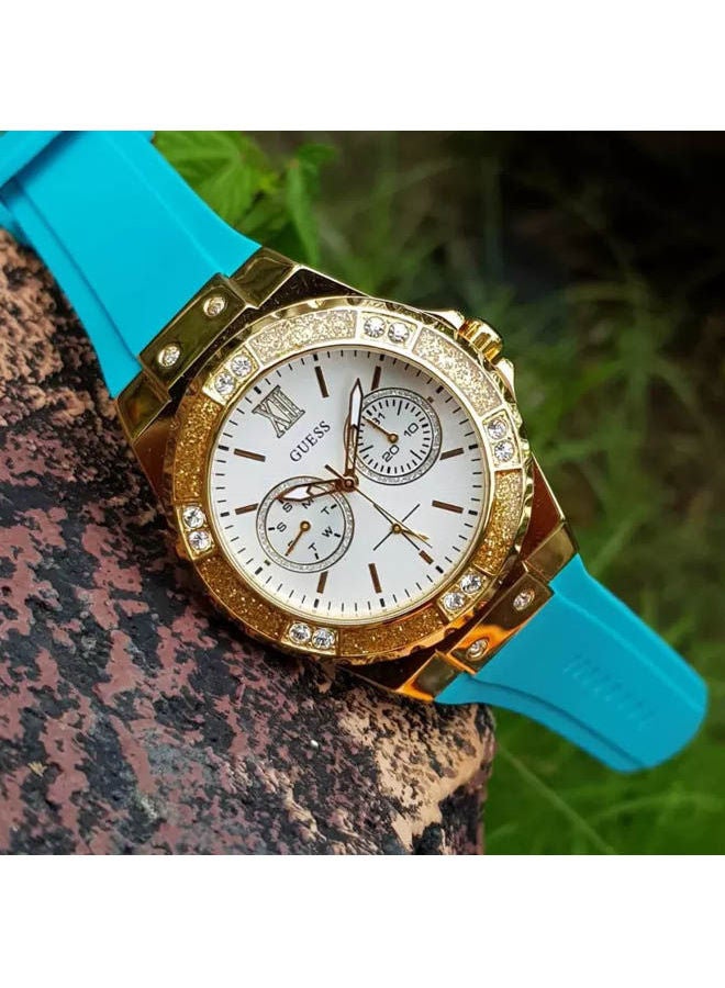 GUESS Women's Analog Silicone Buckle Round Wrist Watch W1053L6 - Image 1