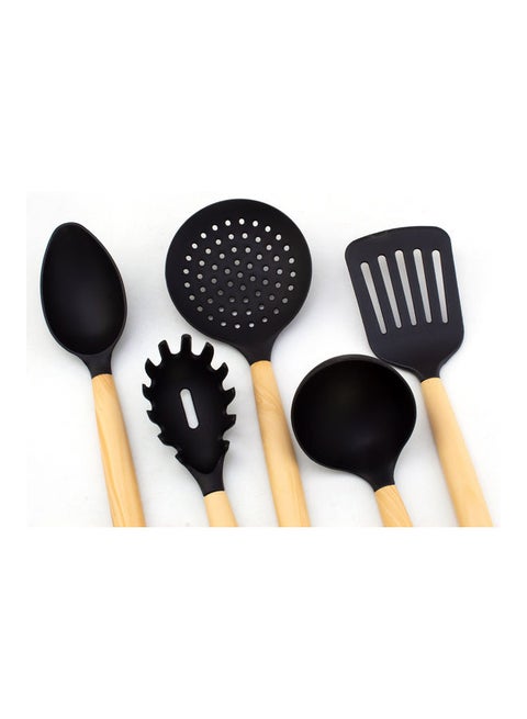5-Piece Wooden Handle Nylon Tools Set Black/Brown 15cm