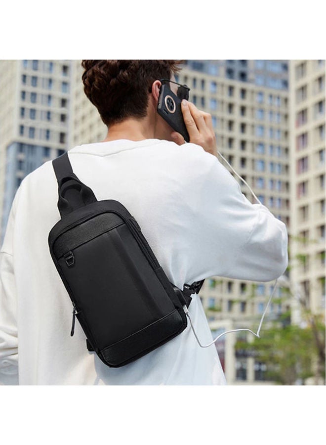 Golden Wolf - Crossbody Chest One Shoulder Waterproof Backpack Bag With Usb Black - Image 1