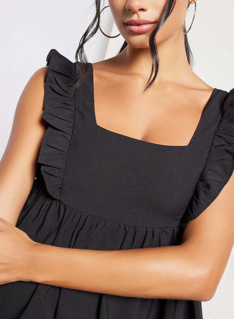 Fashion Union - Open Back Ruffled Blouse Black - Image 1