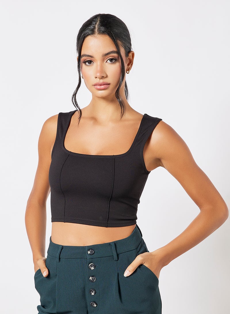 Fashion Union - Jersey Crop Top Black - Image 1