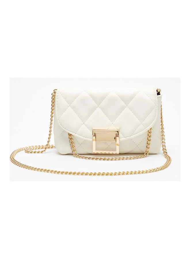 shoexpress Quilted Crossbody Bag With Chain Strap Cream