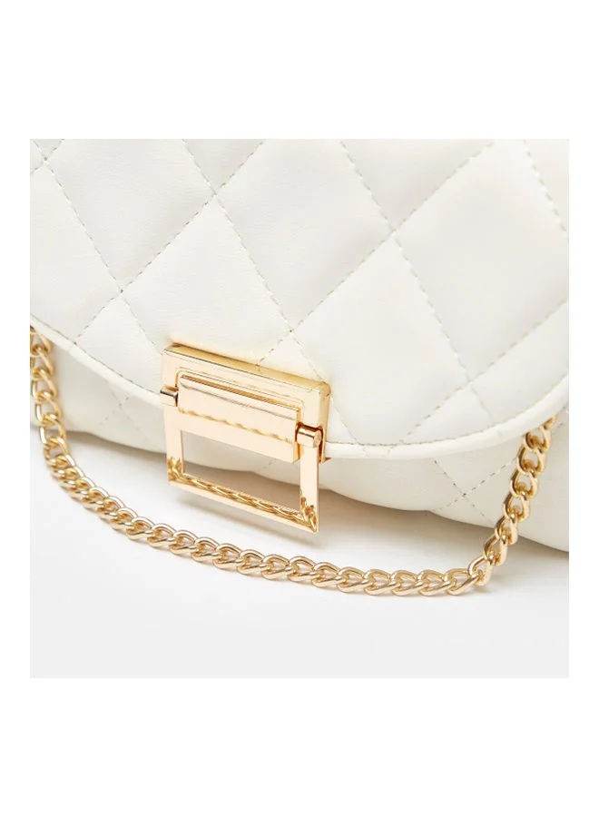 shoexpress Quilted Crossbody Bag With Chain Strap Cream