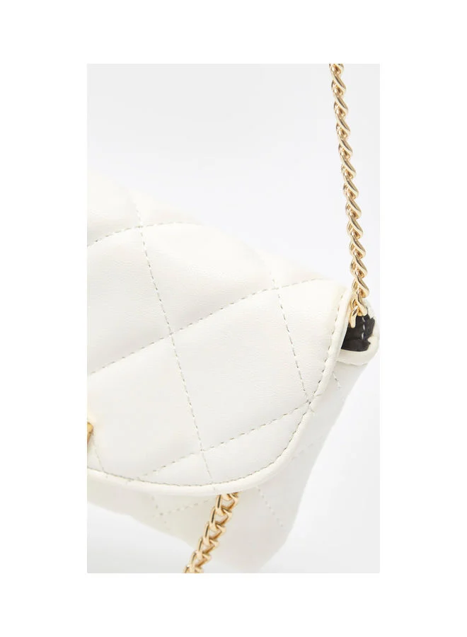 shoexpress Quilted Crossbody Bag With Chain Strap Cream