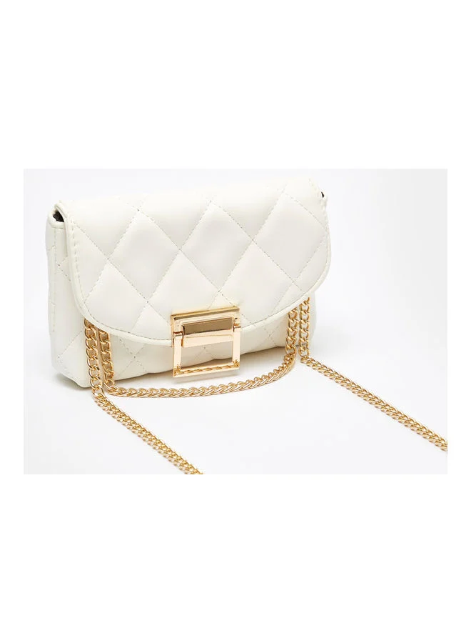 shoexpress Quilted Crossbody Bag With Chain Strap Cream