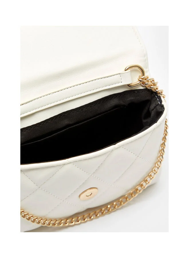 shoexpress Quilted Crossbody Bag With Chain Strap Cream