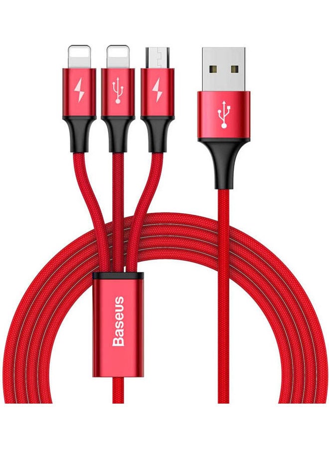 Baseus - Rapid Series 3-In-1 Cable Micro+Dual Lightning 3A 1.2M Red - Image 1