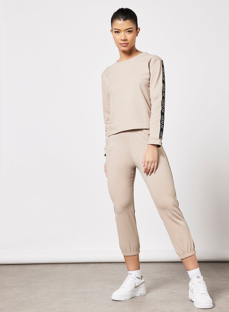 Sivvi x GenM Logo Cropped Joggers Set Beige  - Image 1