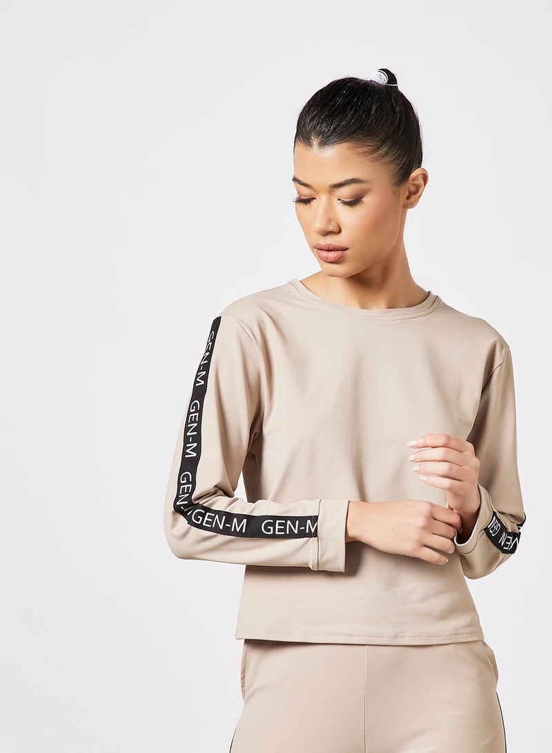 Sivvi x GenM Logo Cropped Joggers Set Beige  - Image 2