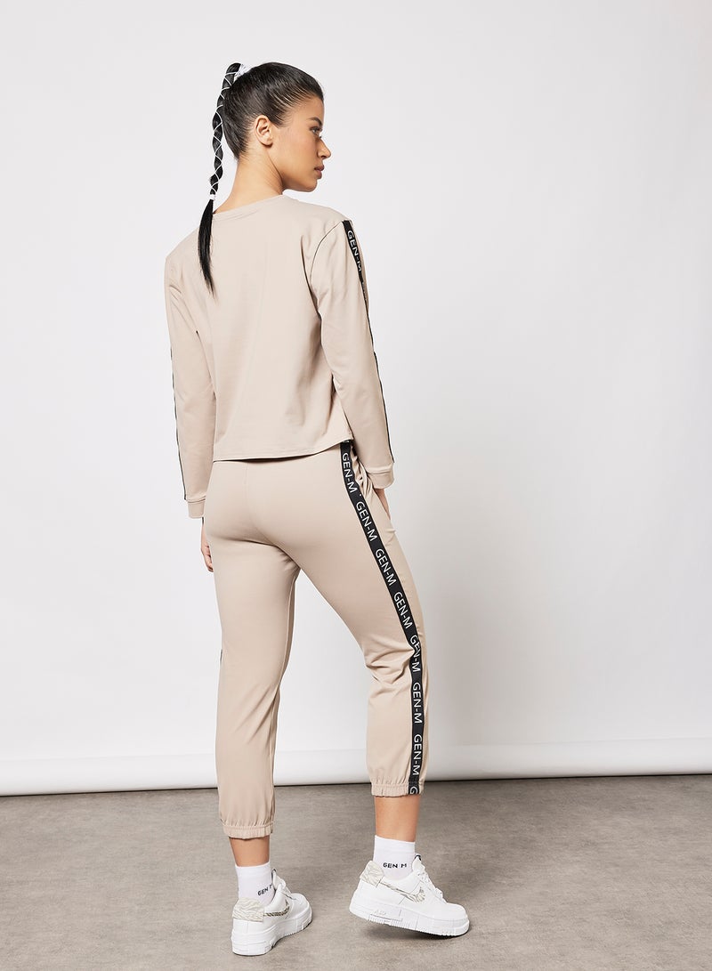 Sivvi x GenM Logo Cropped Joggers Set Beige  - Image 4