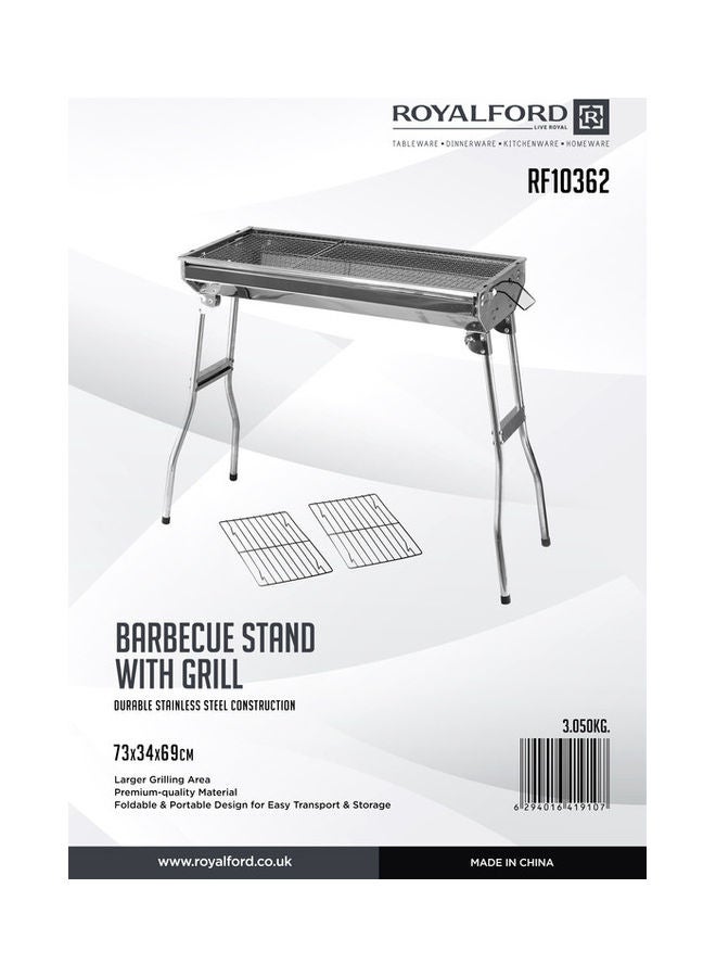 Royalford - Foldable Portable Barbecue Stand With Grill Silver - Image 1