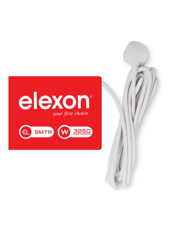 elexon - Power Extension 5-Way Socket 5 Meter Multi Device Cord For Home and Office White 40cm - Image 1