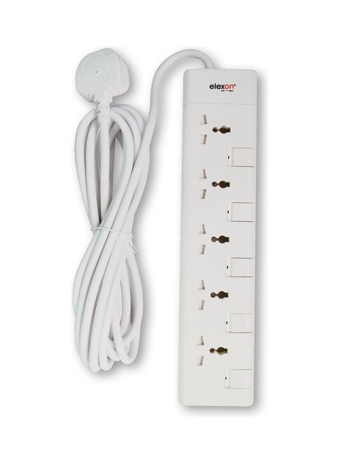 Power Extension 5-Way Socket 5 Meter Multi Device Cord For Home and Office White 40cm