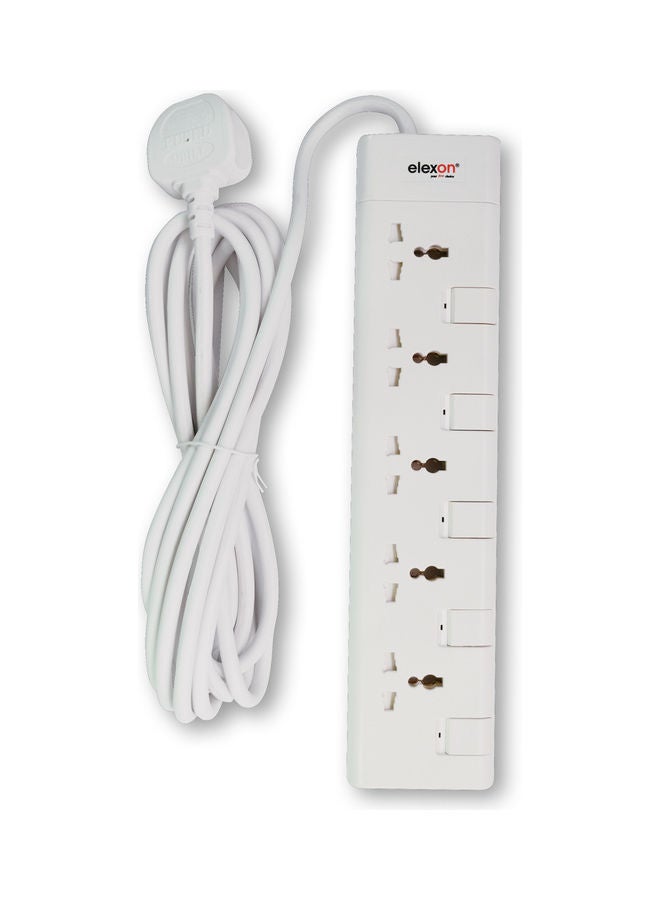 elexon - Power Extension 5-Way Socket 5 Meter Multi Device Cord For Home and Office White 40cm - Image 1