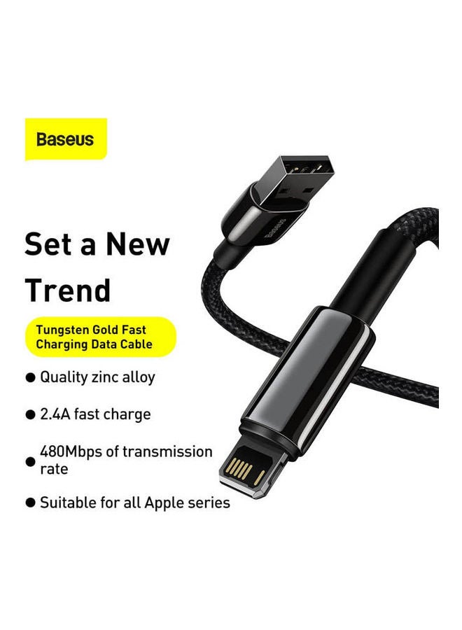 Baseus Tungsten Gold Fast Charging Data Cable Usb To Ip 2.4A 2M Black - Image 2