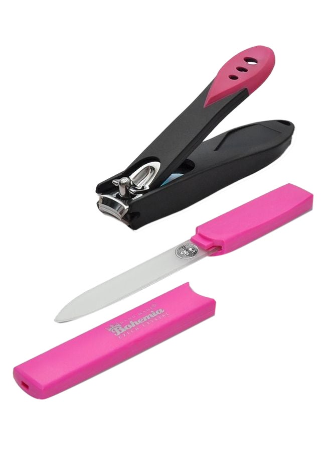 Glass Nail File And Clipper With Plastic Case Multicolour