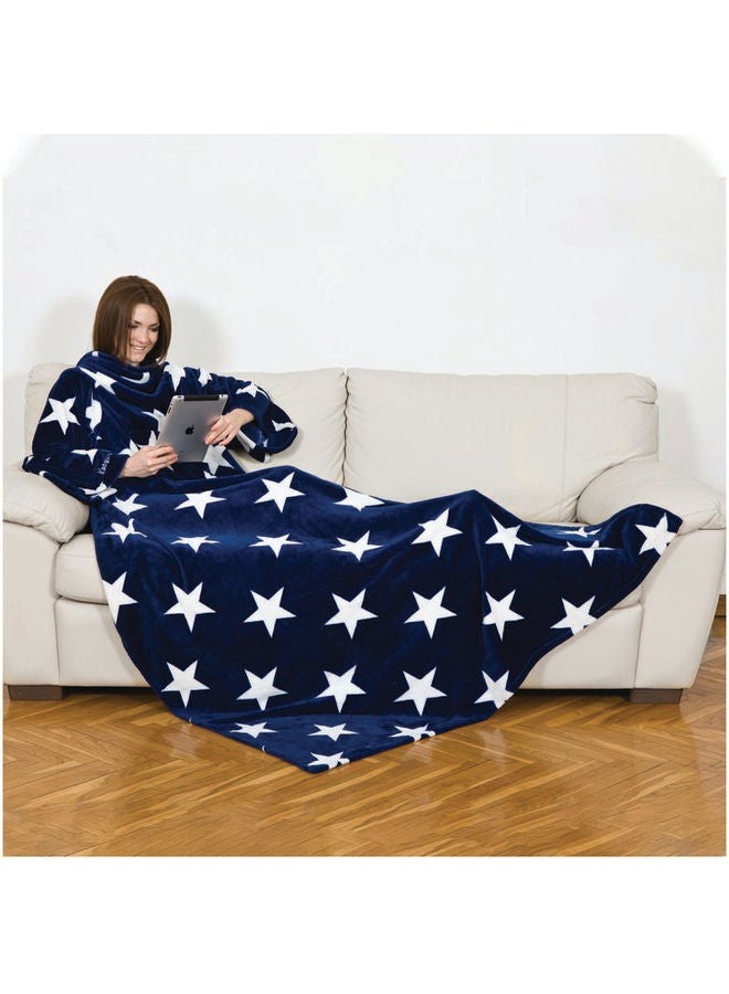 Blanket With Sleeves And Front Pocket fabric Navy 130 x 170cm 