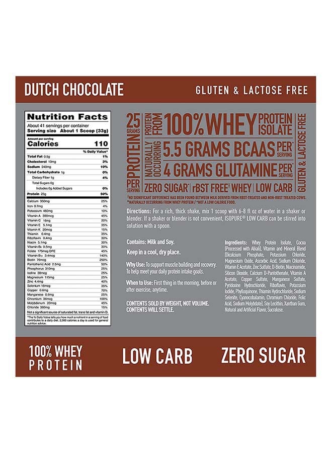 Natures Best - Isopure Low Carb Protein Powder Dutch Chocolate 3lb - Image 1