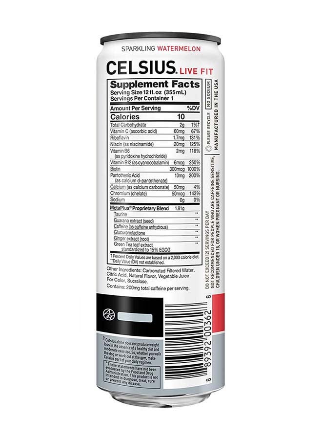 Celsius - Celsius Sparkling Watermelon Essential Energy Drink 12 Fl Oz 355mL (Pack of 12) - Image 1