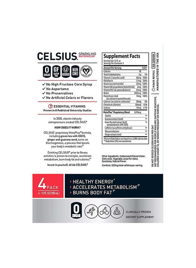Celsius - Celsius Sparkling Watermelon Essential Energy Drink 12 Fl Oz 355mL (Pack of 12) - Image 1