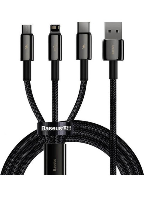 Tungsten Gold One-For-Three Fast Charging Data Cable Usb To M+L+C 3.5A 1.5M Black