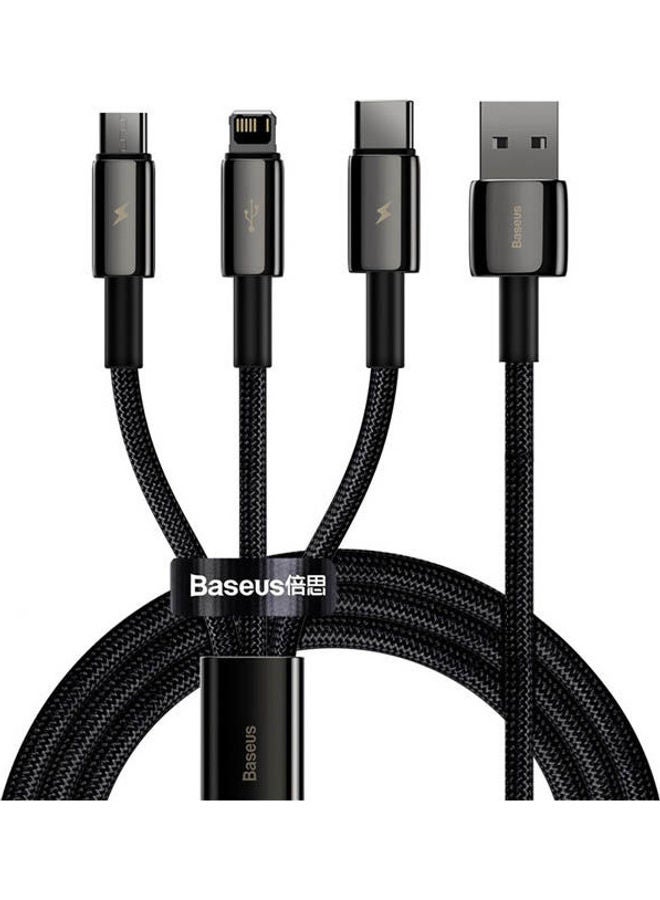 بيسوس - كابل 1 إلى 3 تنجستين ذهبي للشحن السريع ونقل البيانات  من USB إلى M+L+C بقوة 3.5 أمبير وطول 1.5 متر لون أسود. - Image 1