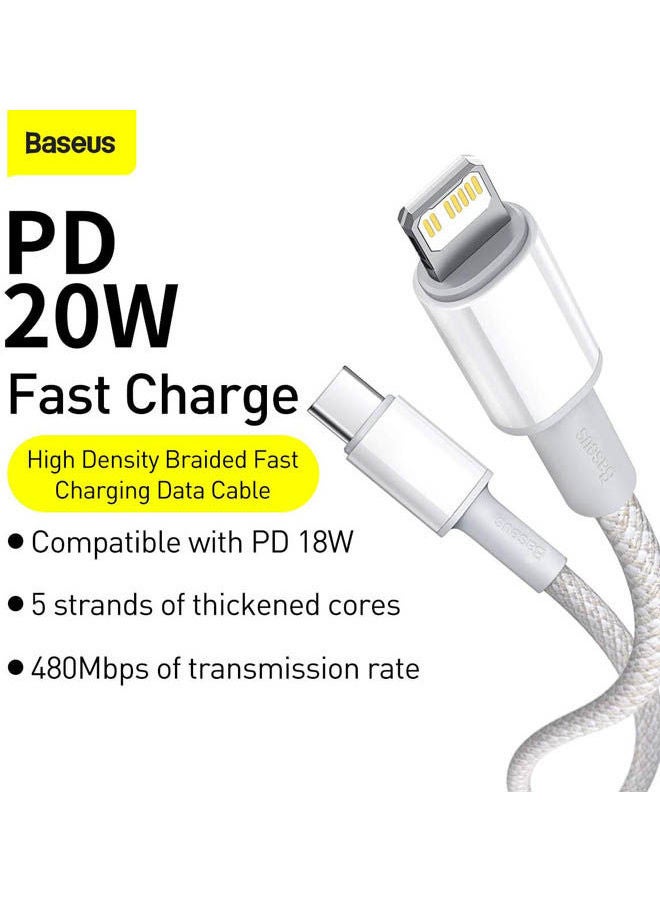 بيسوس كابل شحن سريع ونقل بيانات من Type-C إلى IP بتقنية PD وتصميمٍ مجدول وعالي الكثافة بقدرة 20 وات وطول 1 متر أبيض - Image 2