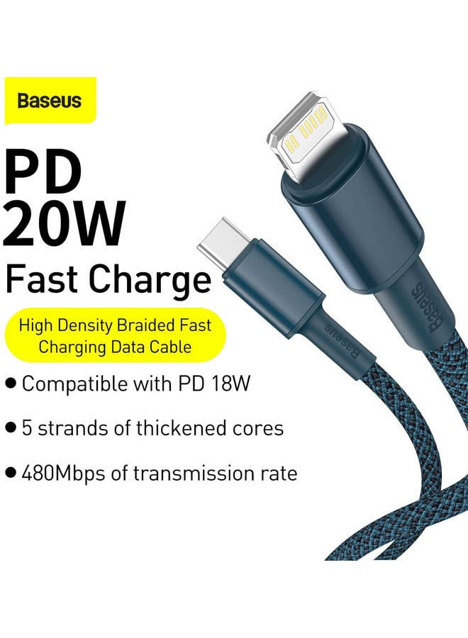 Baseus - High Density Braided Fast Charging Data Cable Type-C To Ip Pd 20W 2M Blue - Image 1