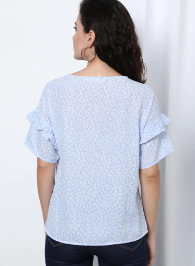 DRIP Printed Regular Fit Round Neck Flared Sleeve Top