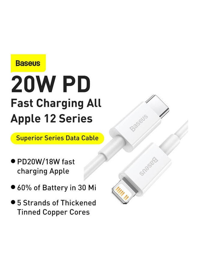 Baseus Superior Series Fast Charging Data Cable Type-C To Ip Pd 20W 1.5M White - Image 2