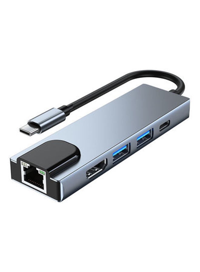 Generic - 5-In-1 Type C Adapter with 4K HDMI Port USB Hub Space Grey - Image 1