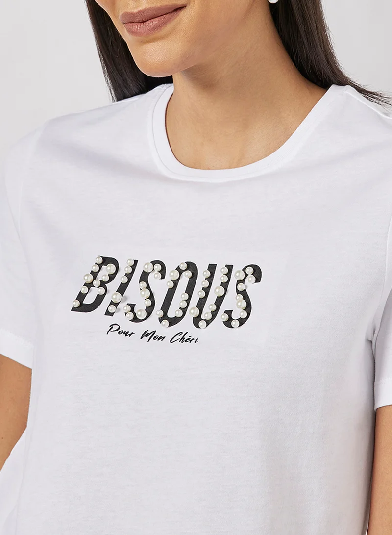 ONLY Slogan Print T-Shirt White