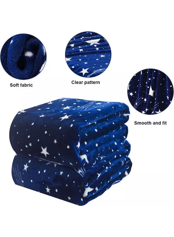 Fabienne Silky Soft Stars Printed Single Blanket Microfiber Blue/White  - Image 2