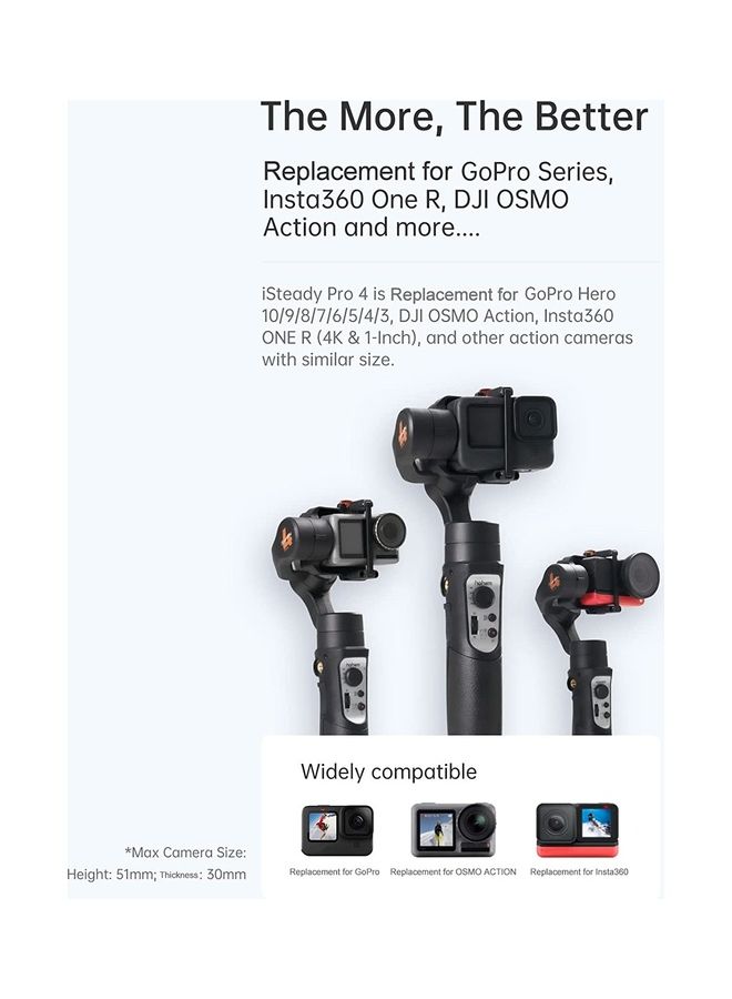 hohem iSteady Pro 4 3-Axis Handheld Sports Camera Gimbal Stabilizer Black  - Image 5