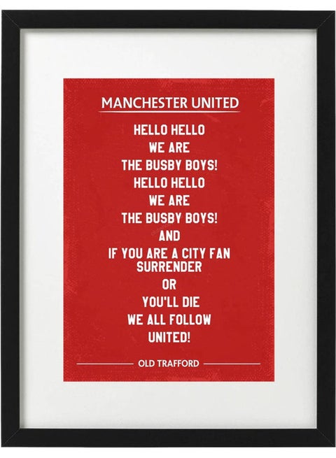 Manchester United Busby Boys Song Chant Art Poster with Frame Multicolour 30 x 40cm