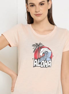 ABOF Aloha Printed Regular Fit Round Neck T-Shirt Cloud Pink  - Image 4