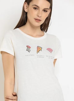 ABOF Graphic Printed Regular Fit Round Neck T-Shirt Egret  - Image 4