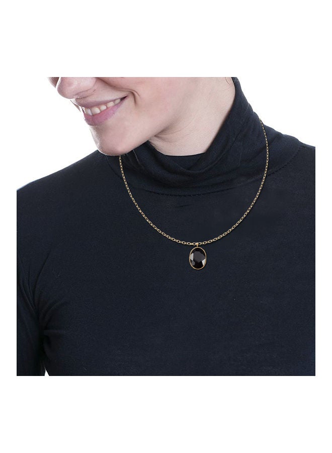 AIWANTO - Black Stone Oval Pendant Necklace - Image 1